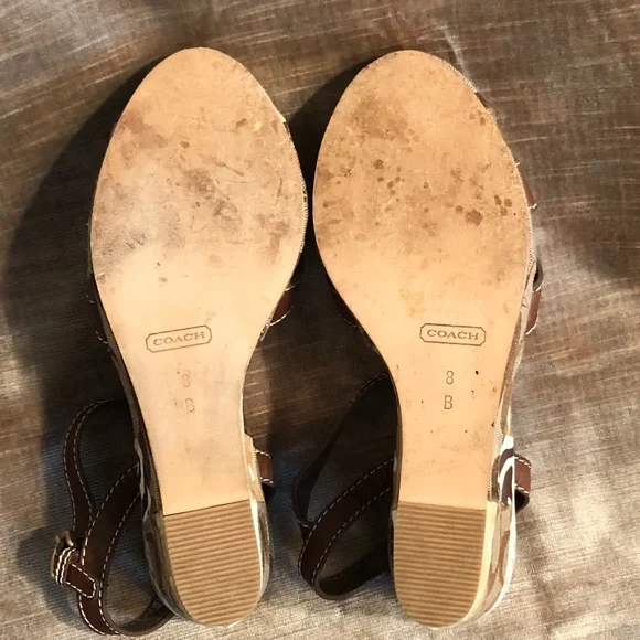 Very Rare!!! Coach Alina Patchwork & Brown Leather Wedge Sandals - Picture 7 of 12